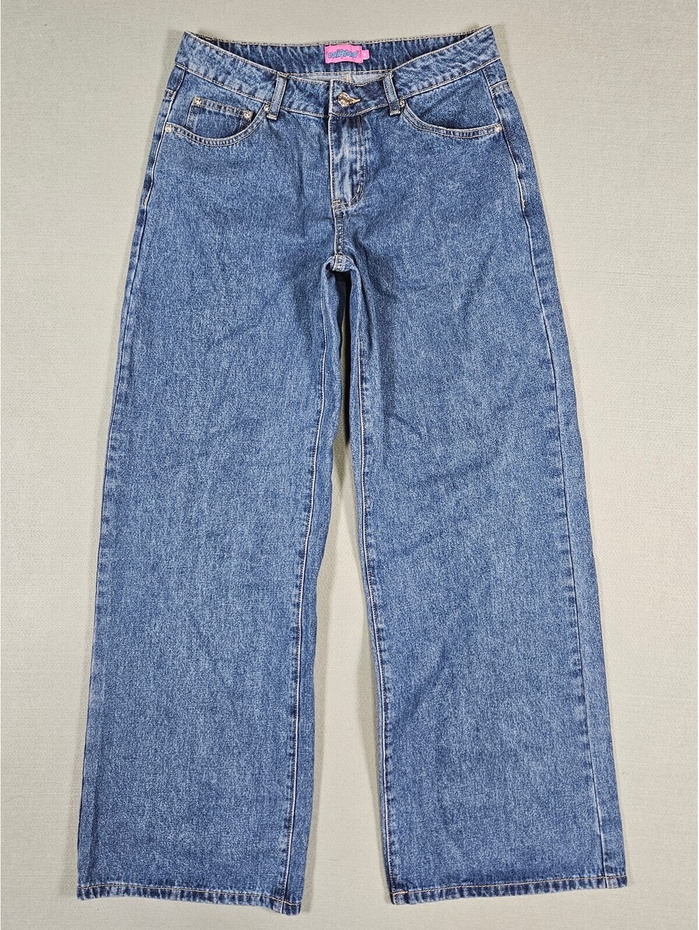 Edikted Womens Blue Acid Wash 100% Cotton Wide Leg Jeans M